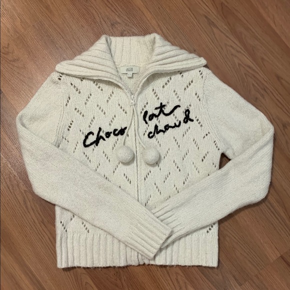 Jacob Connexion Cream Wool Pompom Zipper Cardigan - Picture 2 of 8